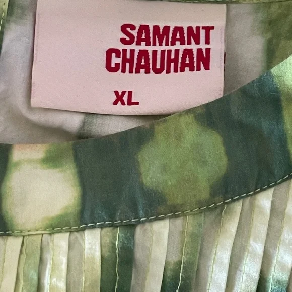 Anthropologie Samant Chauhan Emilia Ruffled Green & White Tie Dye Boho XL - Picture 6 of 7